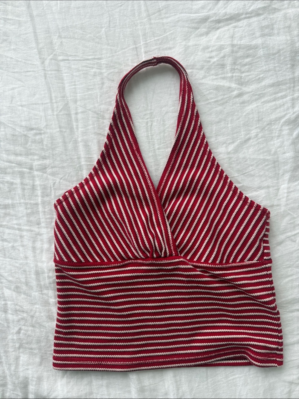 Pilcro Red and White Striped Halter Crop Top
